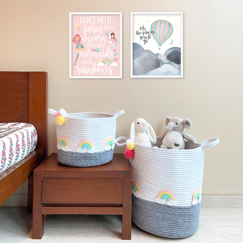 Rainbow - Grey Rope Personalised Storage Basket